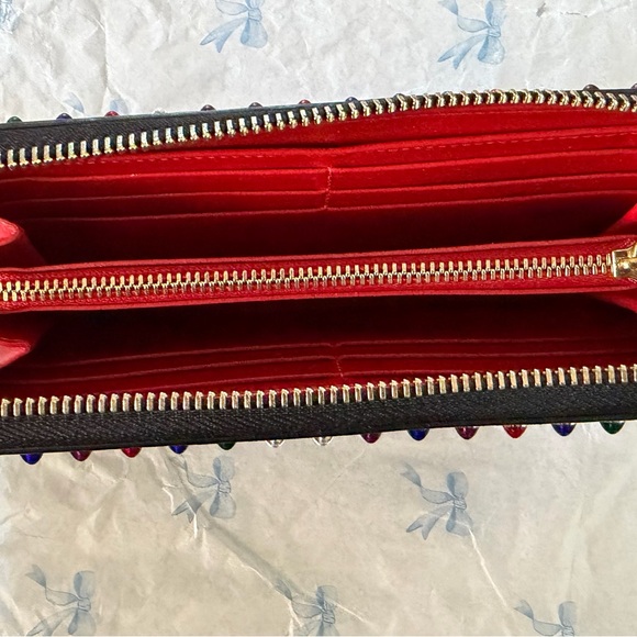 Christian Louboutin Black Studded Zip Wallet with Multicolor Gem Studs - Picture 5 of 8